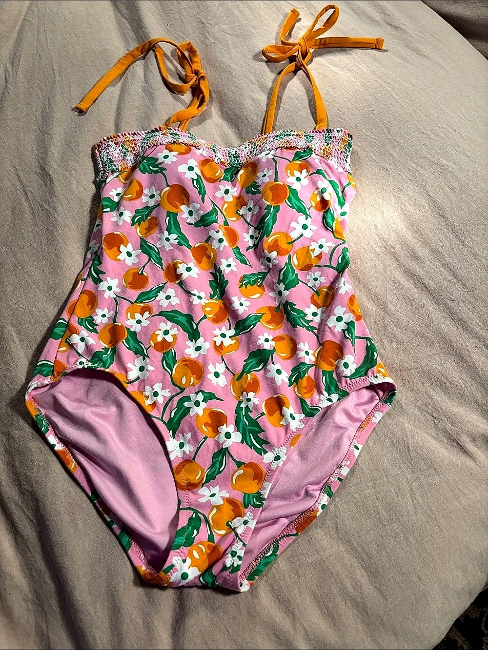 Draper James ❤️ Land’s End Orange Blossoms Floral Smocked One Piece Swimsuit
